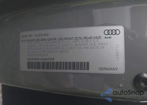 2019 Audi S5 3.0T Premium from USA, damaged, VIN WAUP4AF51KA047558